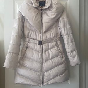 1 Madison Luxe Winter Puffer Coat Size S White Belted Removable Faux Fur Collar